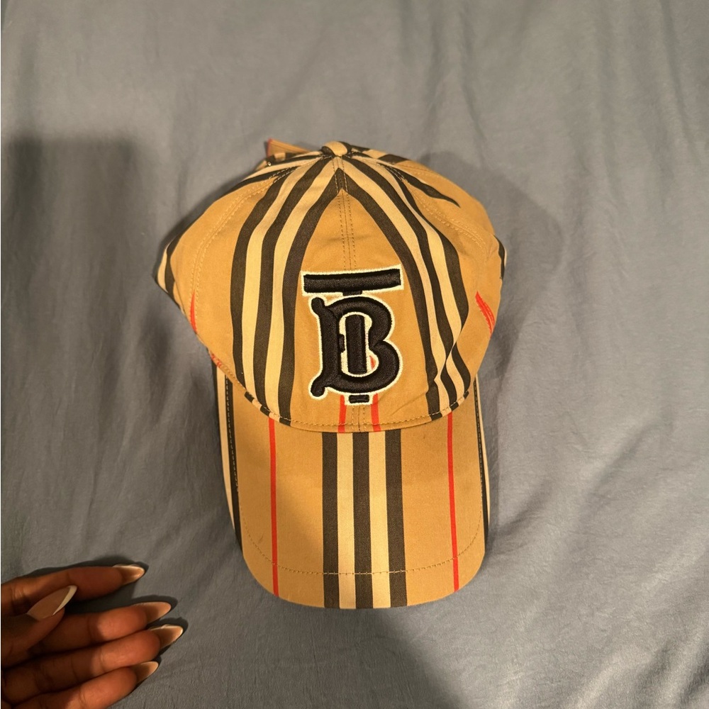 Burberry Tan Striped TB Logo Baseball Cap